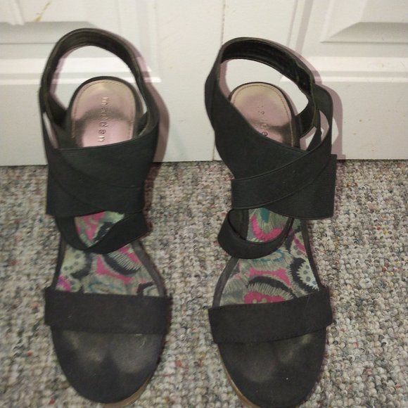 9 Madden Girl black Elastic strap wedge sandal cork heel - Picture 8 of 8